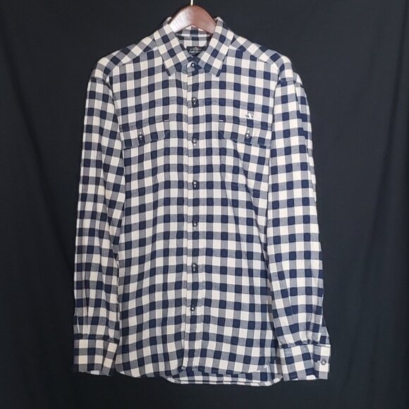 Fish Hippie LS BF Men's Flannel Shirt - Blue White Plaid - Sz M* - Picture 1 of 4